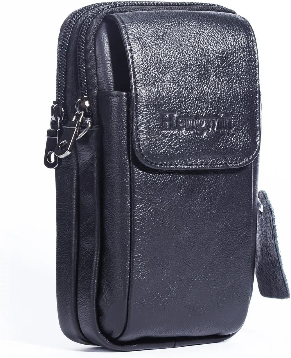 Hengwin Leather Vertical Men Cell Phone Holster Wallet Case with Belt Clip Loop Travel Messenger Bag Waist Pouch Crossbody Purse Fits for iPhone 15 14 Pro Max Samsung Galaxy S25 Ultra Note 9 8 (Black)