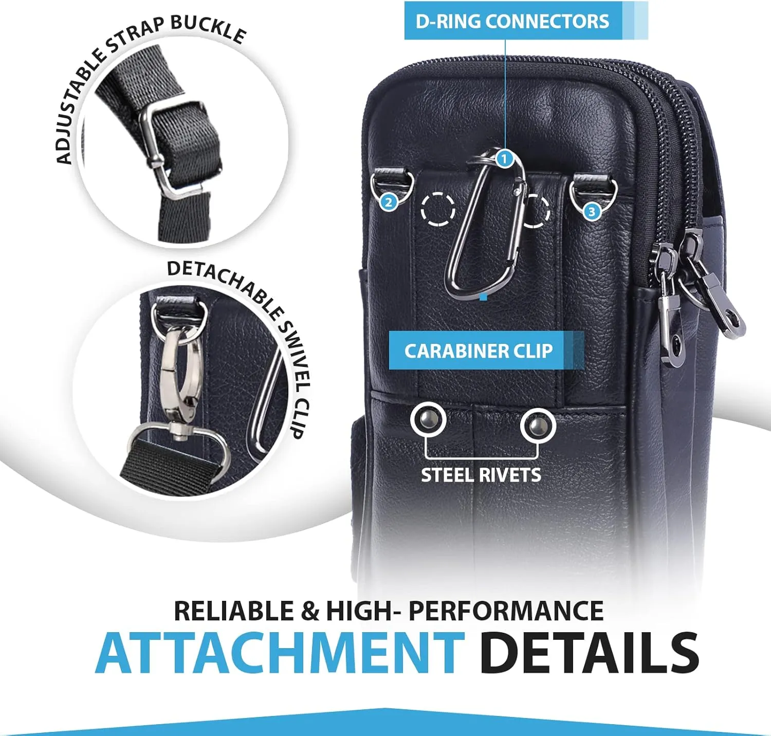 Hengwin Leather Vertical Men Cell Phone Holster Wallet Case with Belt Clip Loop Travel Messenger Bag Waist Pouch Crossbody Purse Fits for iPhone 15 14 Pro Max Samsung Galaxy S25 Ultra Note 9 8 (Black)