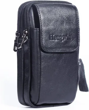 Hengwin Leather Vertical Men Cell Phone Holster Wallet Case with Belt Clip Loop Travel Messenger Bag Waist Pouch Crossbody Purse Fits for iPhone 15 14 Pro Max Samsung Galaxy S25 Ultra Note 9 8 (Black)