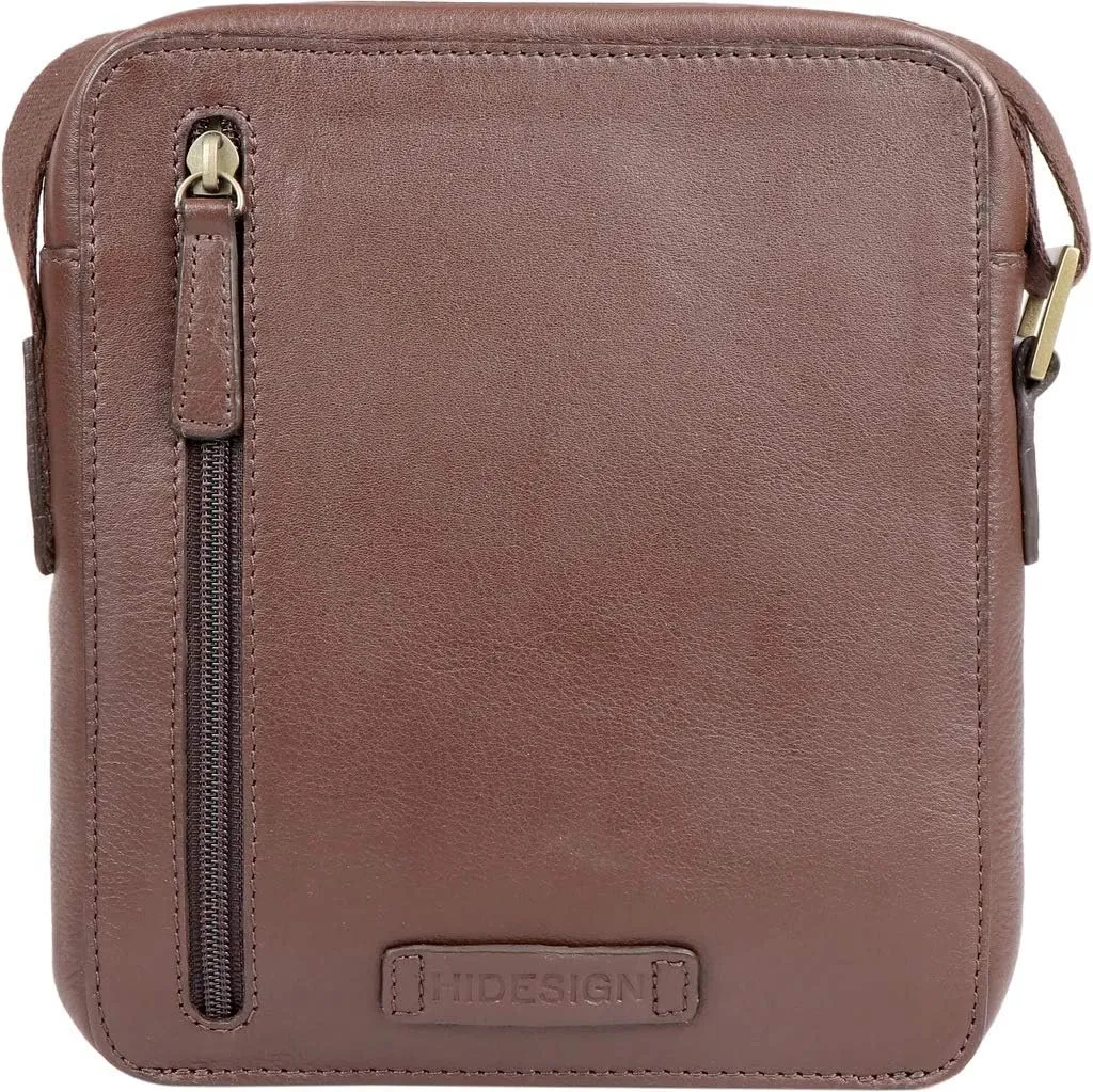 Hidesign Aiden Genuine Leather Mini Zip Top Crossbody Unisex Messenger Bag (Brown)