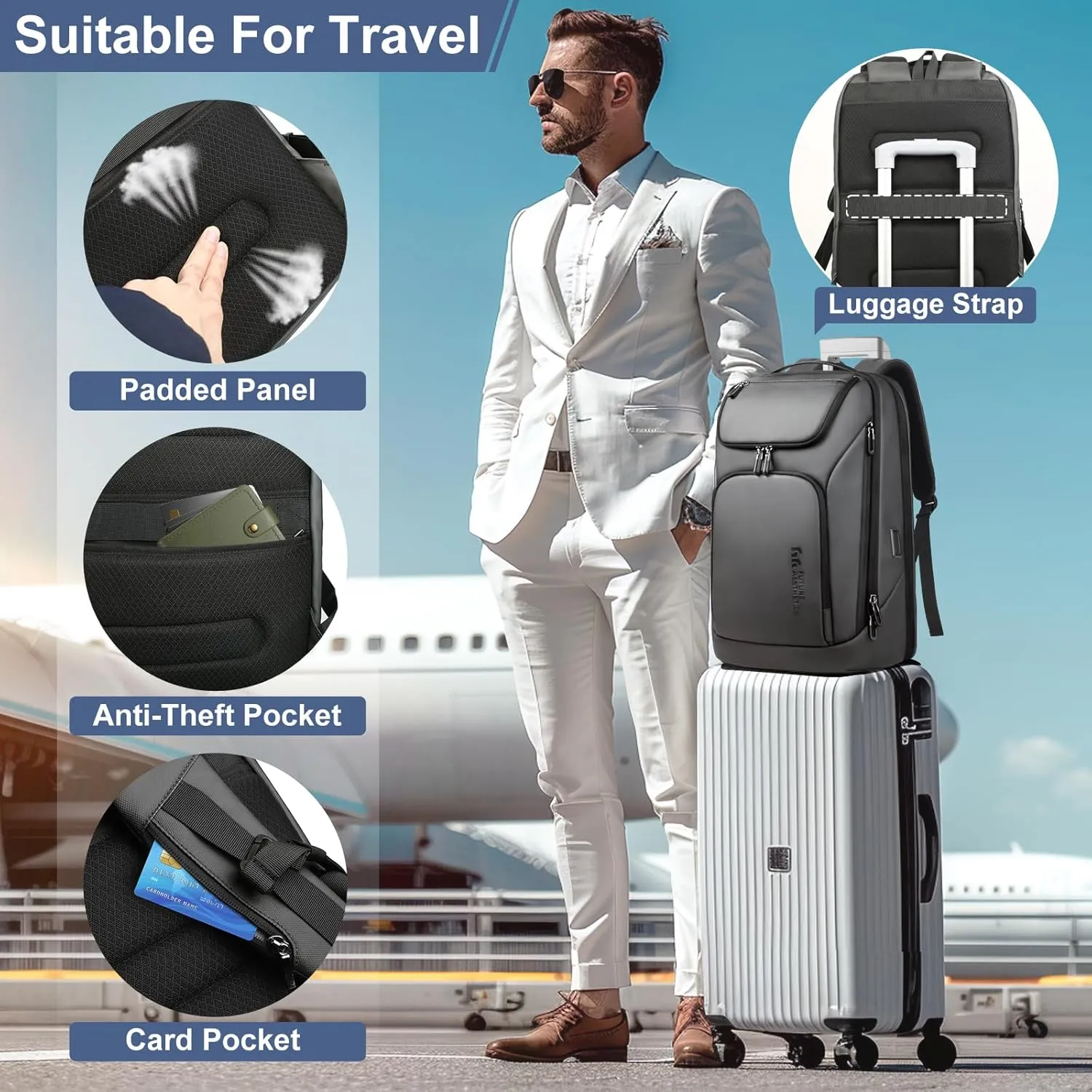 hk Business Smart Backpack for Men Anti-Theft for 17.3 Inch Laptop with USB Charging Port Water-Resistant Large Durable Compact 30L for Travel College Work-Deep Grey