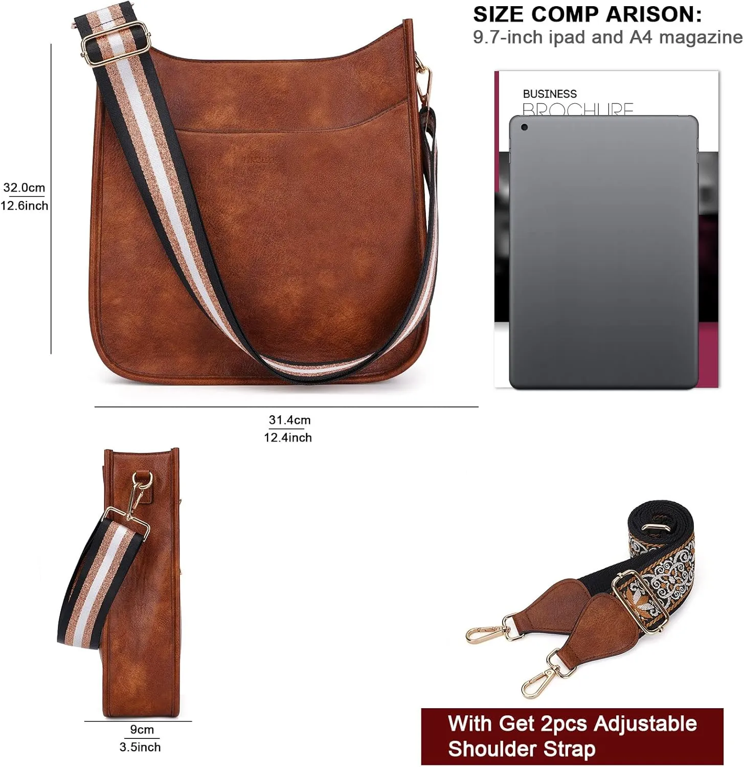 HKCLUF Crossbody Bag for Women Vegan Leather Hobo Handbags Guitar Strap Purse Shoulder Bucket Bag with 2PCS Adjustable Straps