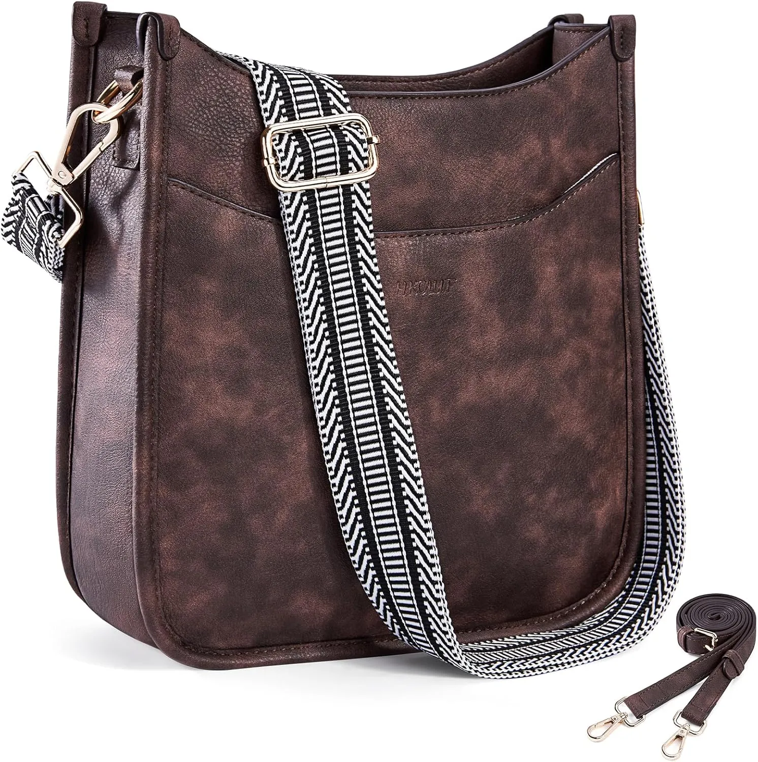 HKCLUF Crossbody Bag for Women Vegan Leather Hobo Handbags Guitar Strap Purse Shoulder Bucket Bag with 2PCS Adjustable Straps