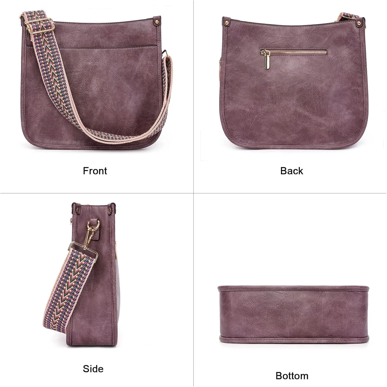 HKCLUF Crossbody Bag Purse for Women 2PCS/Set Leather Hobo Handbag Wallet Set With 2Adjustable Guitar Strap Shoulder Bag