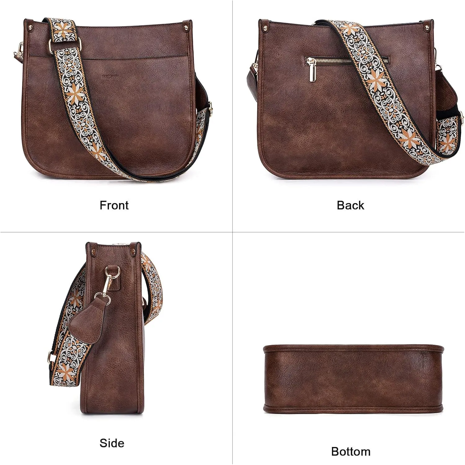 HKCLUF Crossbody Bag Purse for Women 2PCS/Set Leather Hobo Handbag Wallet Set With 2Adjustable Guitar Strap Shoulder Bag
