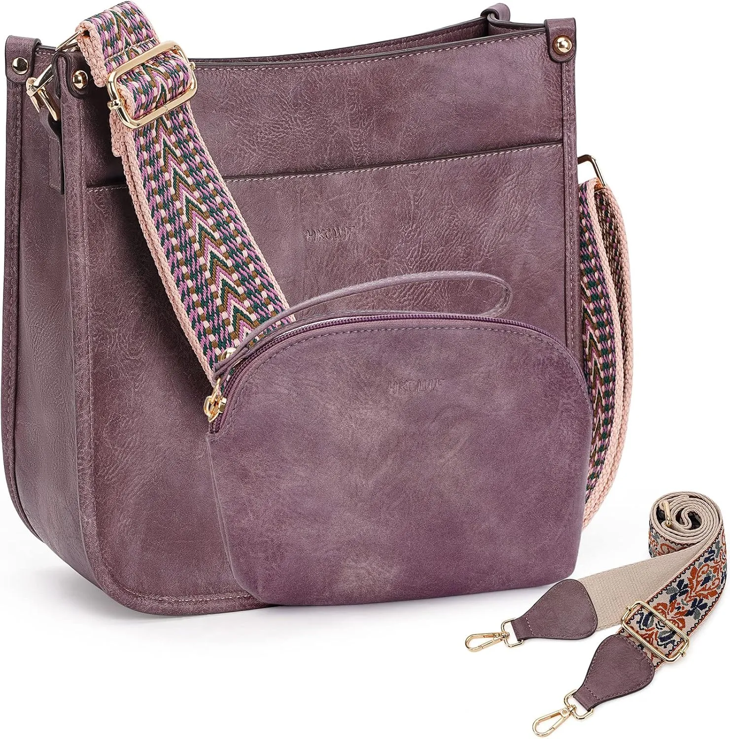 HKCLUF Crossbody Bag Purse for Women 2PCS/Set Leather Hobo Handbag Wallet Set With 2Adjustable Guitar Strap Shoulder Bag