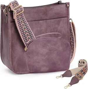 HKCLUF Crossbody Bag Purse for Women 2PCS/Set Leather Hobo Handbag Wallet Set With 2Adjustable Guitar Strap Shoulder Bag