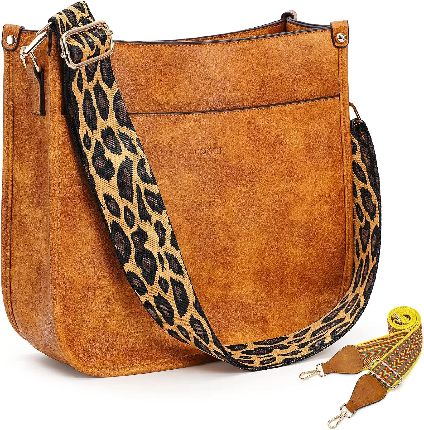 HKCLUF Crossbody Bags for Women Trendy Vegan Leather Hobo Handbags With 2PCS Adjustable Guitar Strap Shoulder Bucket Bags