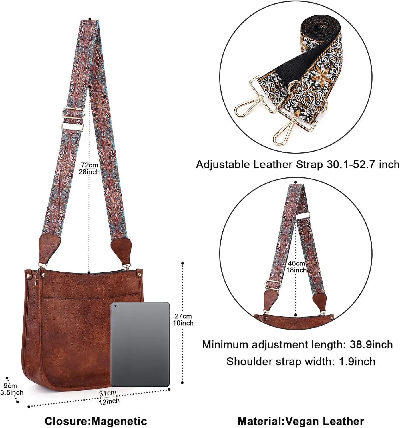 HKCLUF Crossbody Bags for Women Trendy Vegan Leather Hobo Handbags With 2PCS Adjustable Guitar Strap Shoulder Bucket Bags