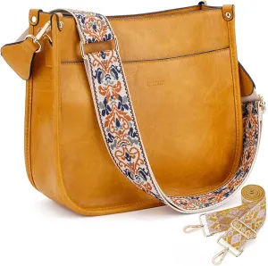HKCLUF Crossbody Bags for Women Trendy Vegan Leather Hobo Handbags With 2PCS Adjustable Guitar Strap Shoulder Bucket Bags