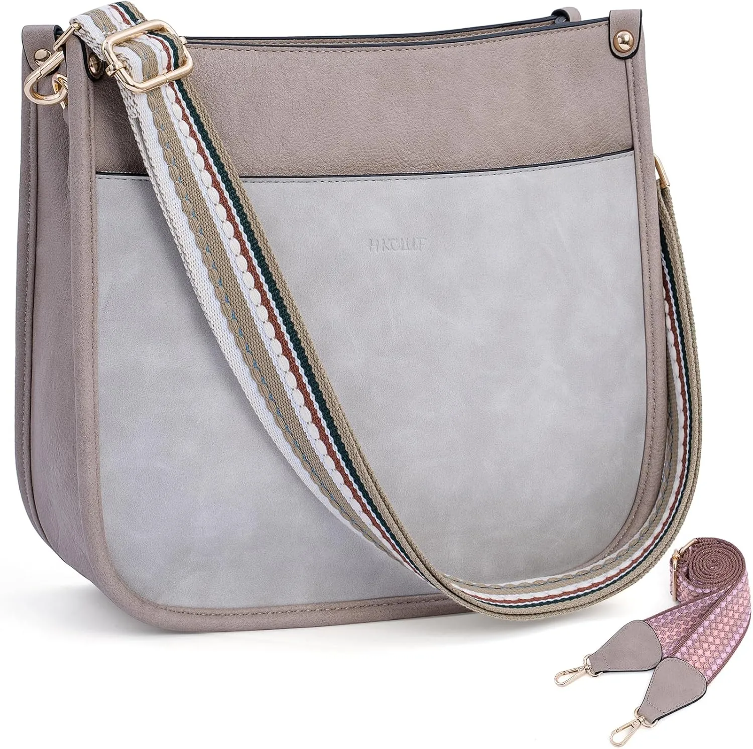 HKCLUF Crossbody Bags for Women Trendy Vegan Leather Hobo Handbags With 2PCS Adjustable Guitar Strap Shoulder Bucket Bags