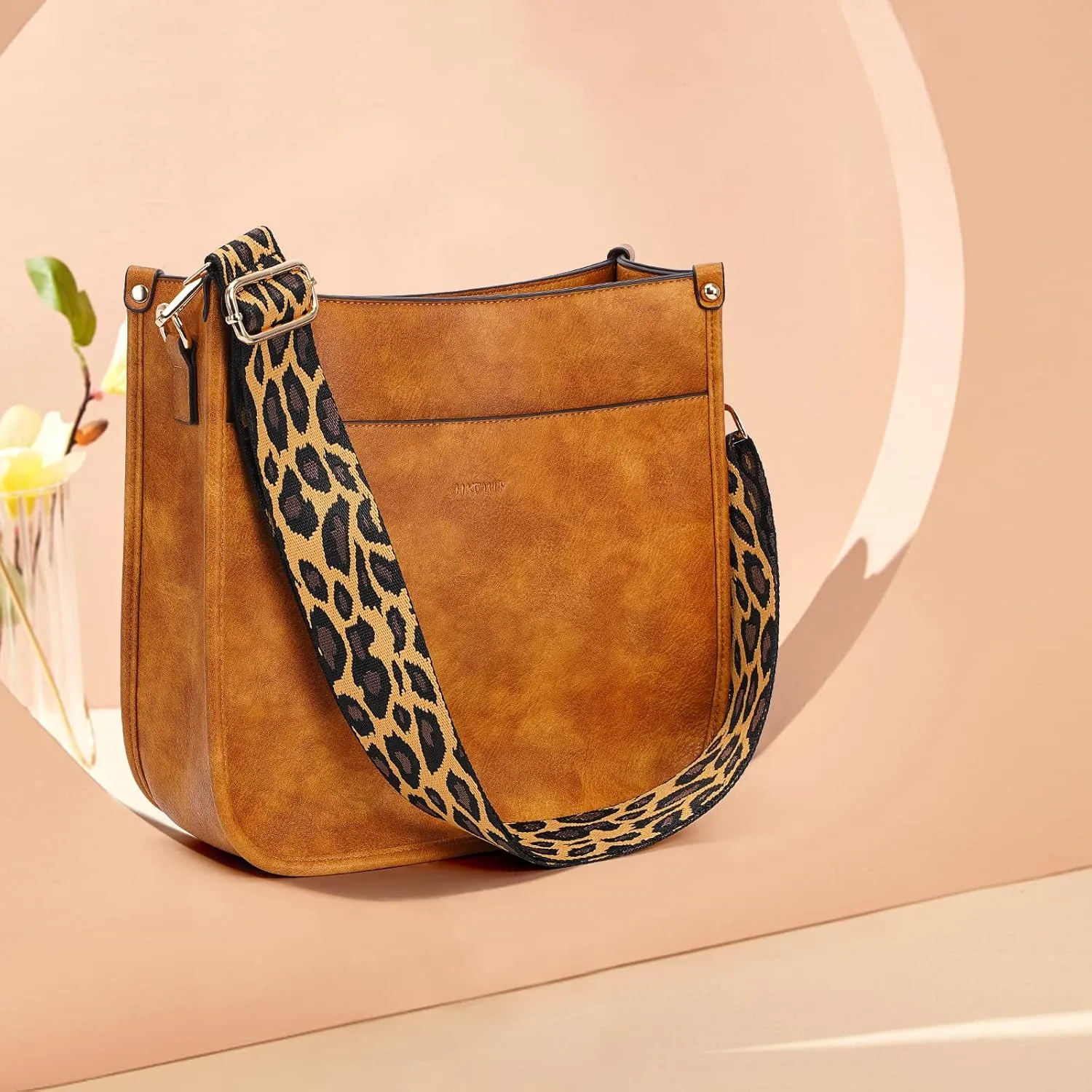 HKCLUF Crossbody Bags for Women Trendy Vegan Leather Hobo Handbags With 2PCS Adjustable Guitar Strap Shoulder Bucket Bags