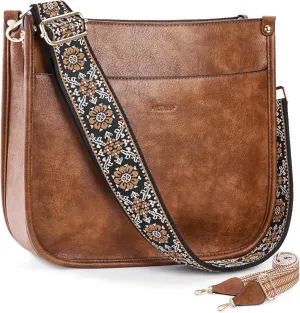 HKCLUF Crossbody Bags for Women Trendy Vegan Leather Hobo Handbags With 2PCS Adjustable Guitar Strap Shoulder Bucket Bags