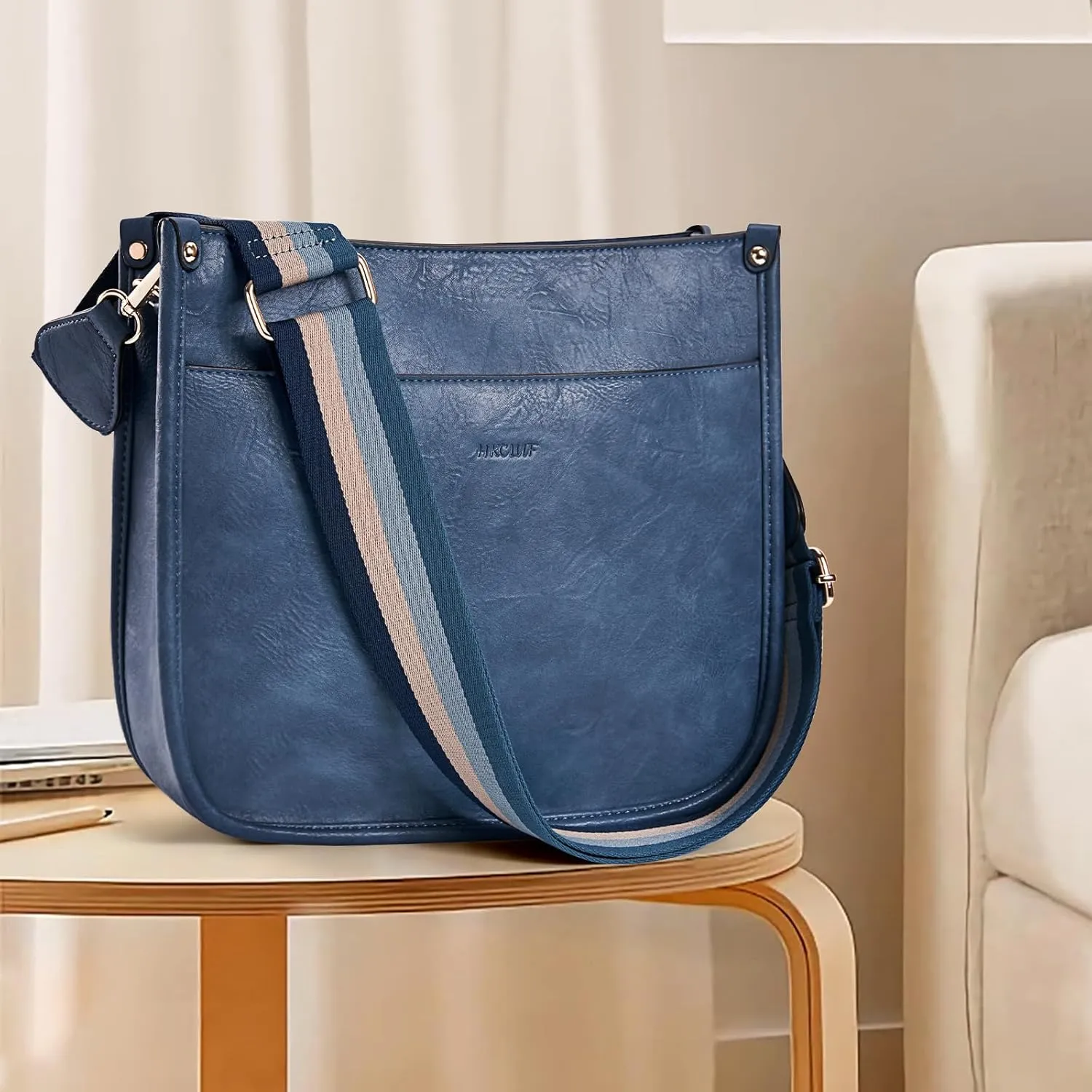 HKCLUF Crossbody Bags for Women Trendy Vegan Leather Hobo Handbags With 2PCS Adjustable Guitar Strap Shoulder Bucket Bags