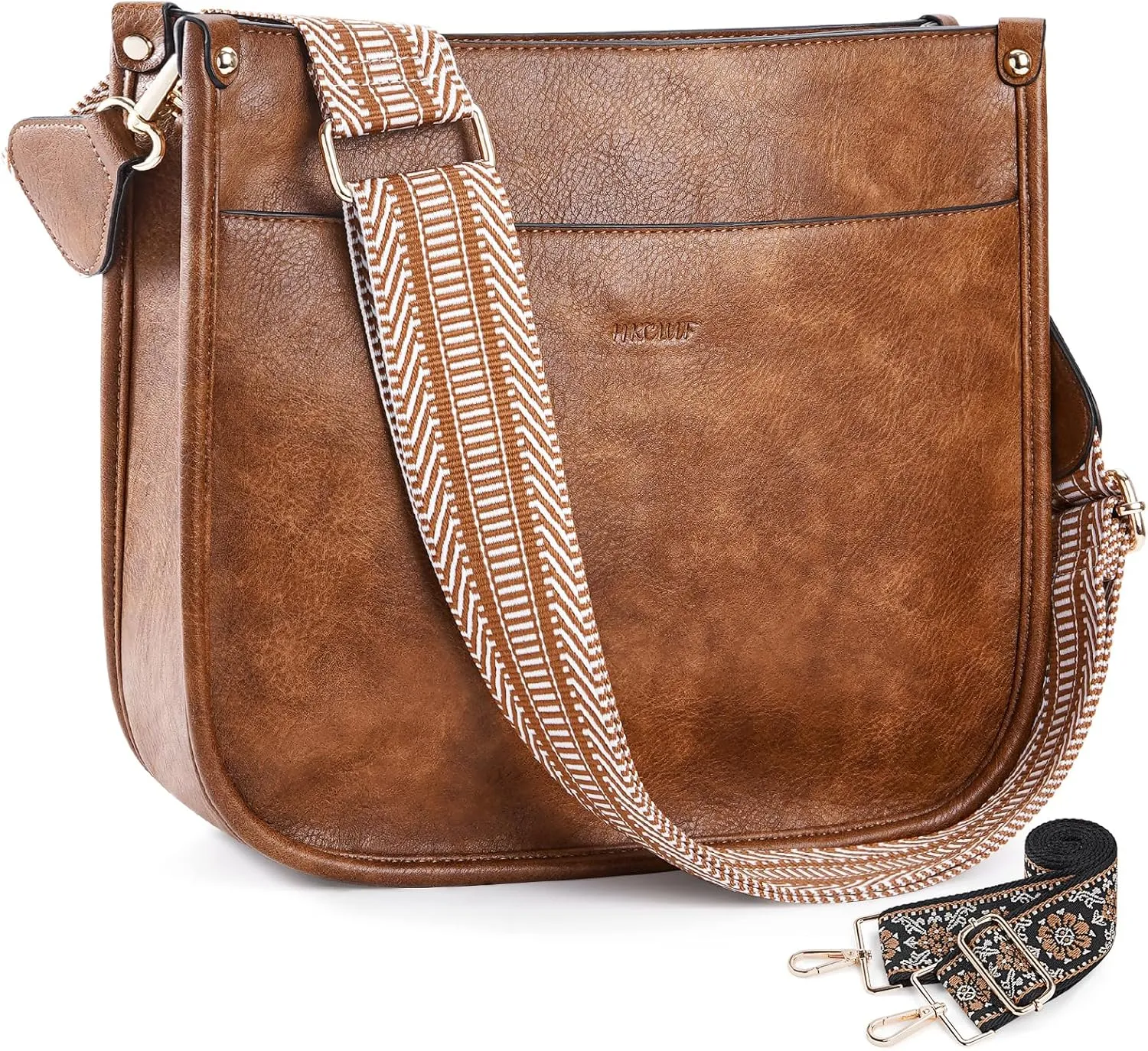 HKCLUF Crossbody Bags for Women Trendy Vegan Leather Hobo Handbags With 2PCS Adjustable Guitar Strap Shoulder Bucket Bags