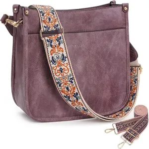 HKCLUF Crossbody Bags for Women Trendy Vegan Leather Hobo Handbags With 2PCS Adjustable Guitar Strap Shoulder Bucket Bags
