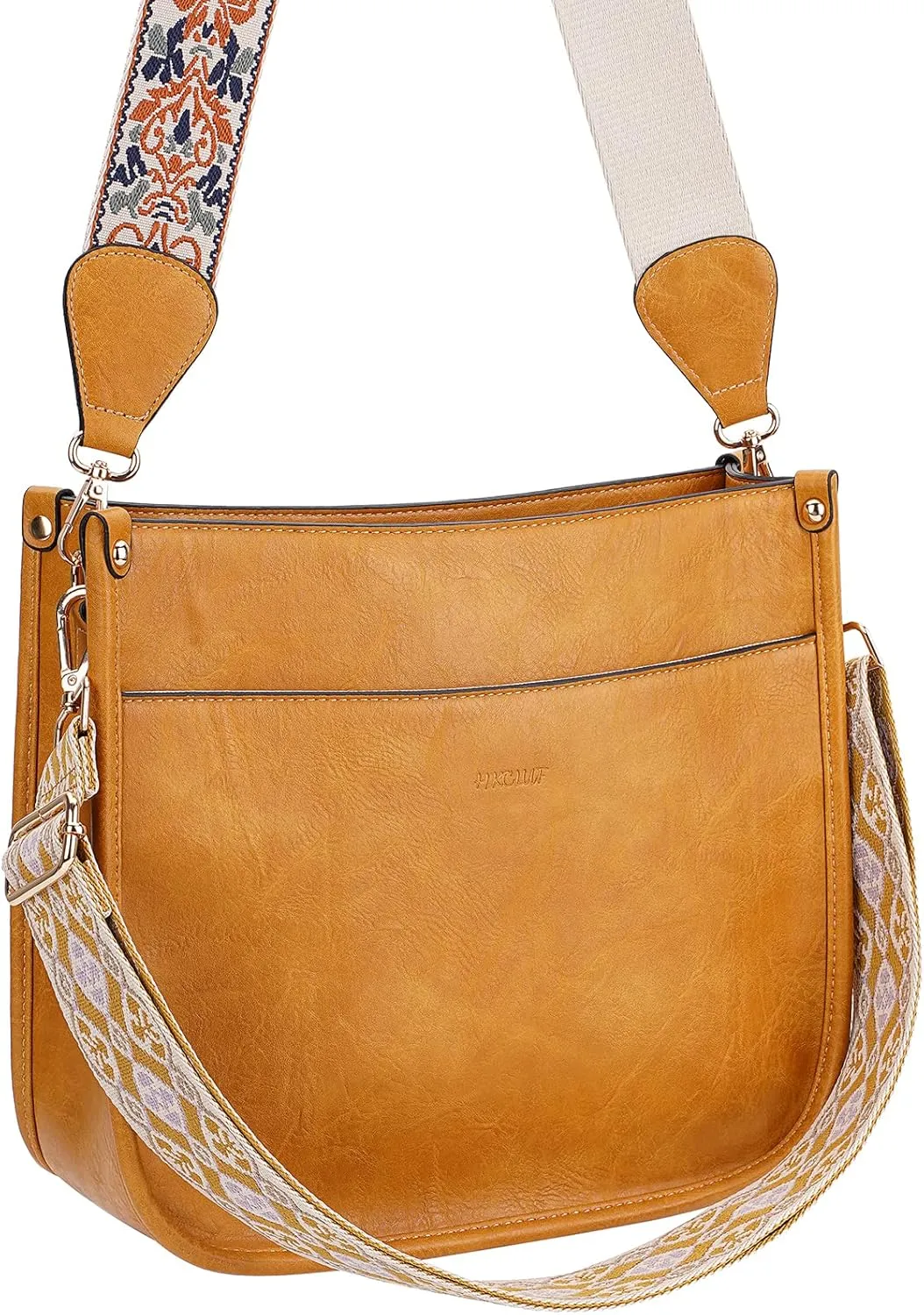 HKCLUF Crossbody Bags for Women Trendy Vegan Leather Hobo Handbags With 2PCS Adjustable Guitar Strap Shoulder Bucket Bags