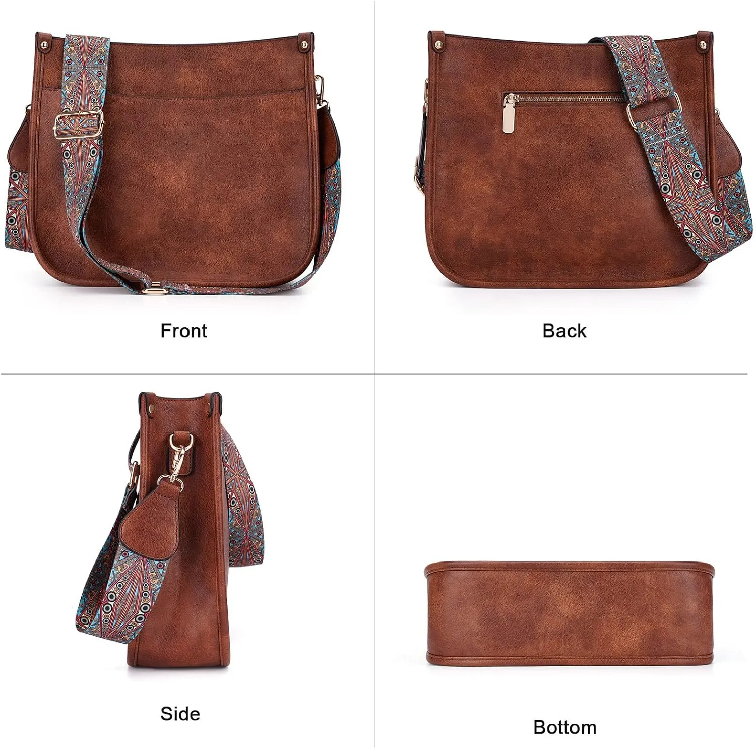 HKCLUF Crossbody Bags for Women Trendy Vegan Leather Hobo Handbags With 2PCS Adjustable Guitar Strap Shoulder Bucket Bags