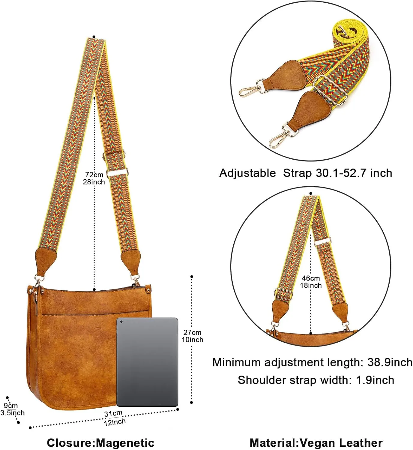 HKCLUF Crossbody Bags for Women Trendy Vegan Leather Hobo Handbags With 2PCS Adjustable Guitar Strap Shoulder Bucket Bags