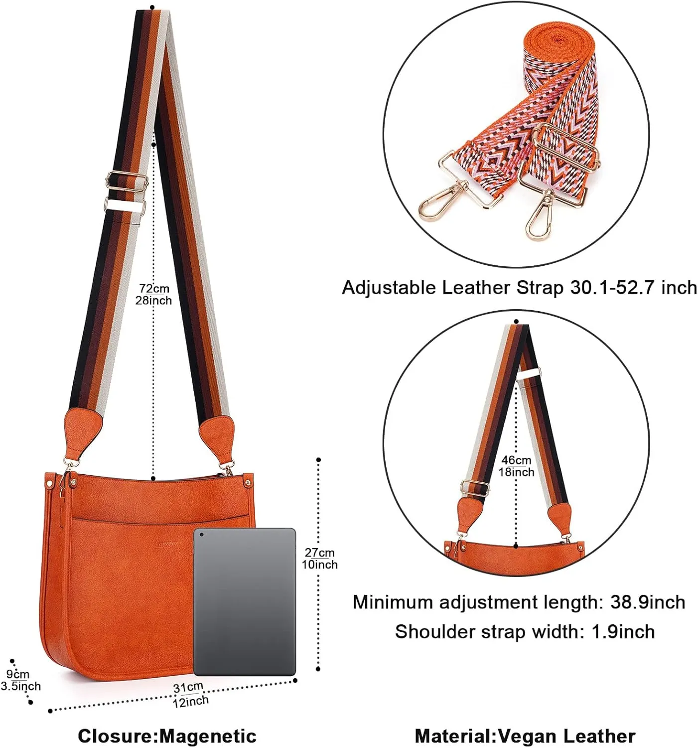 HKCLUF Crossbody Bags for Women Trendy Vegan Leather Hobo Handbags With 2PCS Adjustable Guitar Strap Shoulder Bucket Bags