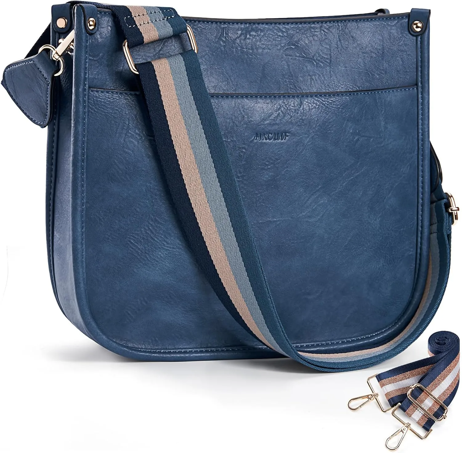 HKCLUF Crossbody Bags for Women Trendy Vegan Leather Hobo Handbags With 2PCS Adjustable Guitar Strap Shoulder Bucket Bags
