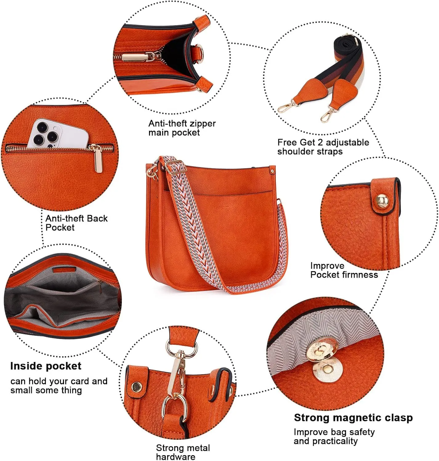 HKCLUF Crossbody Bags for Women Trendy Vegan Leather Hobo Handbags With 2PCS Adjustable Guitar Strap Shoulder Bucket Bags
