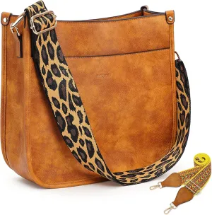 HKCLUF Crossbody Bags for Women Trendy Vegan Leather Hobo Handbags With 2PCS Adjustable Guitar Strap Shoulder Bucket Bags