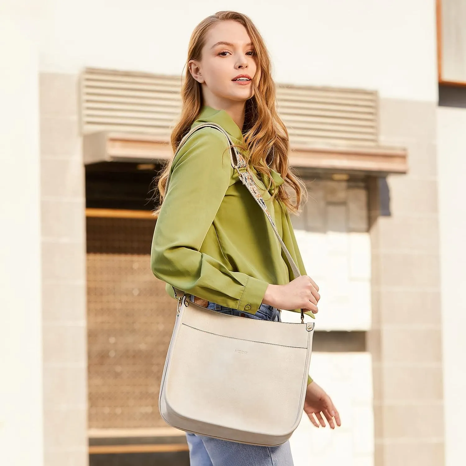 HKCLUF Crossbody Bags for Women Trendy Vegan Leather Hobo Handbags With 2PCS Adjustable Guitar Strap Shoulder Bucket Bags