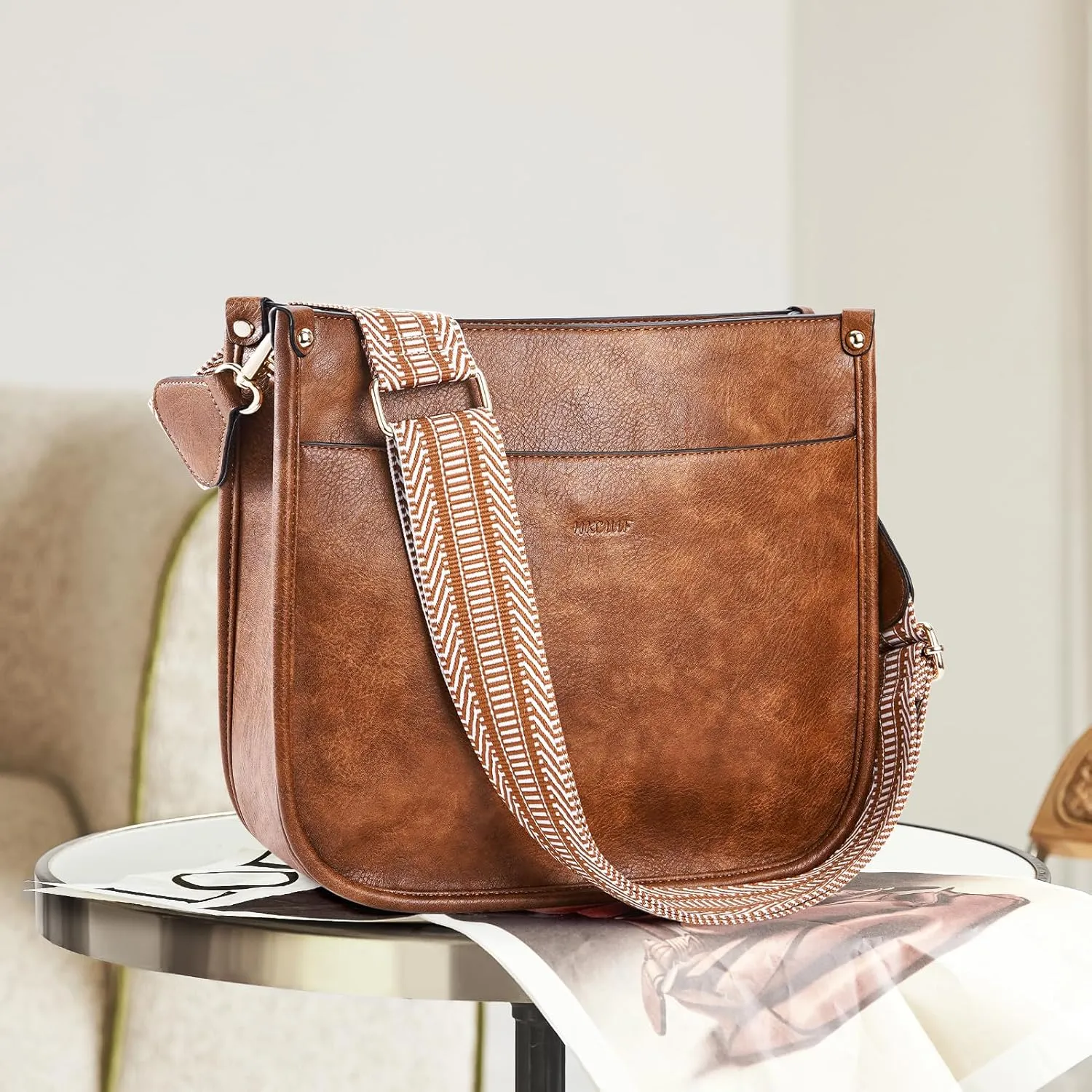 HKCLUF Crossbody Bags for Women Trendy Vegan Leather Hobo Handbags With 2PCS Adjustable Guitar Strap Shoulder Bucket Bags