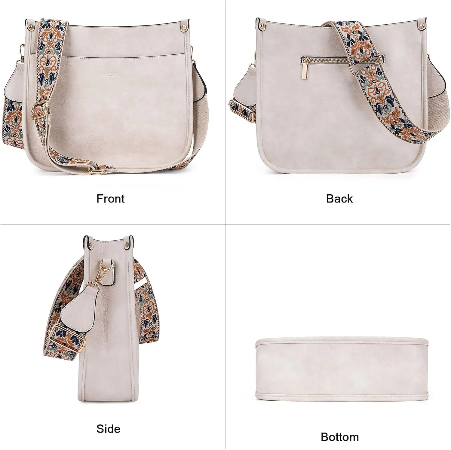 HKCLUF Crossbody Bags for Women Trendy Vegan Leather Hobo Handbags With 2PCS Adjustable Guitar Strap Shoulder Bucket Bags