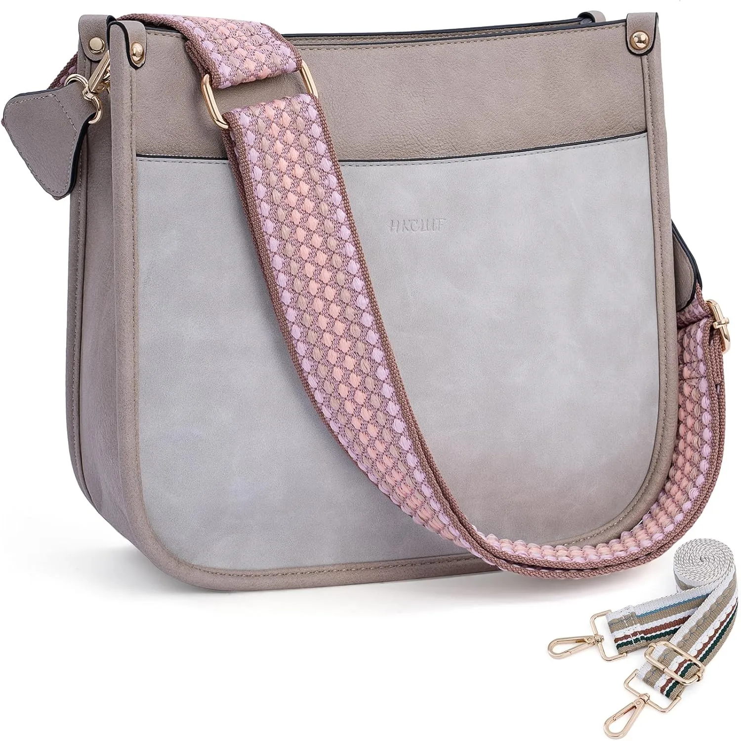 HKCLUF Crossbody Bags for Women Trendy Vegan Leather Hobo Handbags With 2PCS Adjustable Guitar Strap Shoulder Bucket Bags