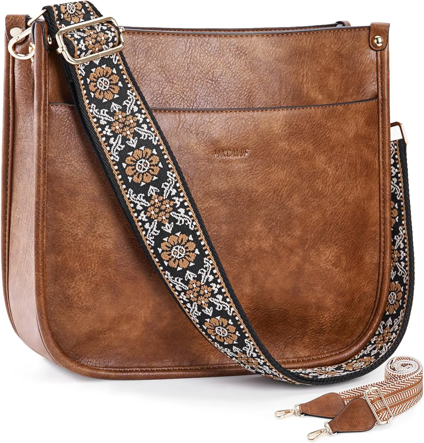 HKCLUF Crossbody Bags for Women Trendy Vegan Leather Hobo Handbags With 2PCS Adjustable Guitar Strap Shoulder Bucket Bags