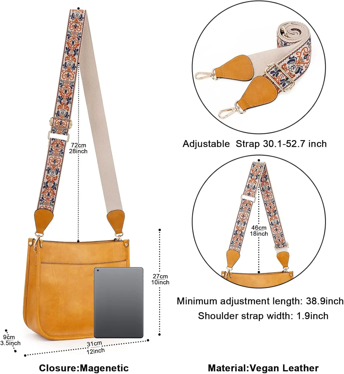 HKCLUF Crossbody Bags for Women Trendy Vegan Leather Hobo Handbags With 2PCS Adjustable Guitar Strap Shoulder Bucket Bags