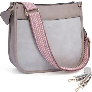 HKCLUF Crossbody Bags for Women Trendy Vegan Leather Hobo Handbags With 2PCS Adjustable Guitar Strap Shoulder Bucket Bags