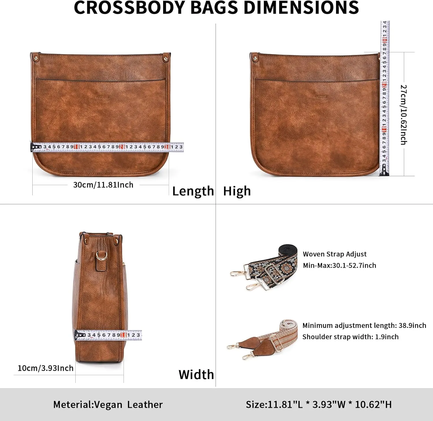 HKCLUF Crossbody Bags for Women Trendy Vegan Leather Hobo Handbags With 2PCS Adjustable Guitar Strap Shoulder Bucket Bags