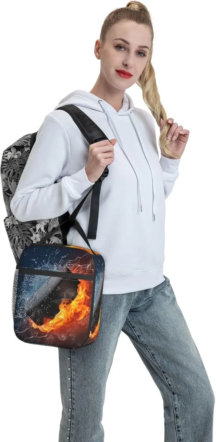 Hockey Fun Sport Lunch Bag Reusable Lunch Box Insulated Portable Lunch Tote For Boys Girls Kids School Men Women Adults Work Travel Picnic