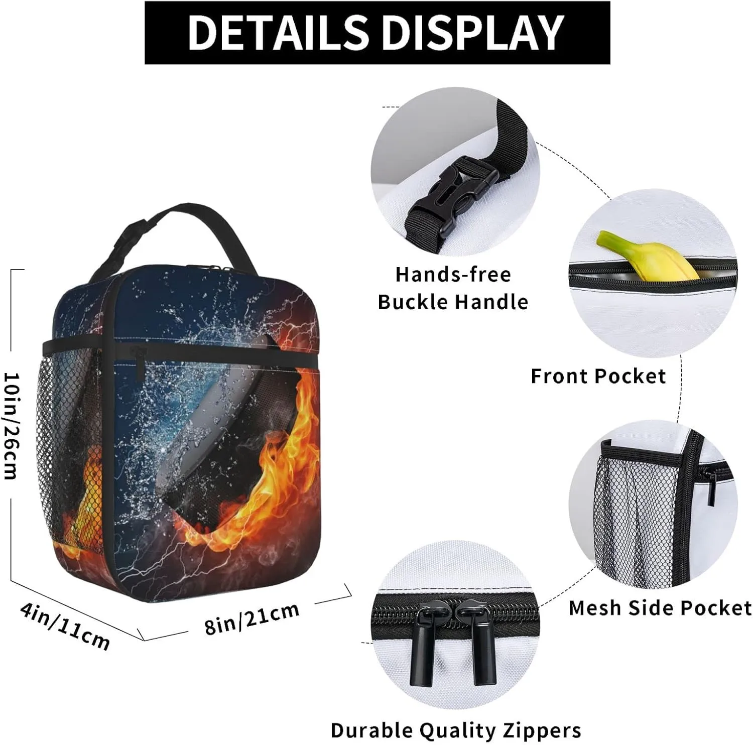 Hockey Fun Sport Lunch Bag Reusable Lunch Box Insulated Portable Lunch Tote For Boys Girls Kids School Men Women Adults Work Travel Picnic