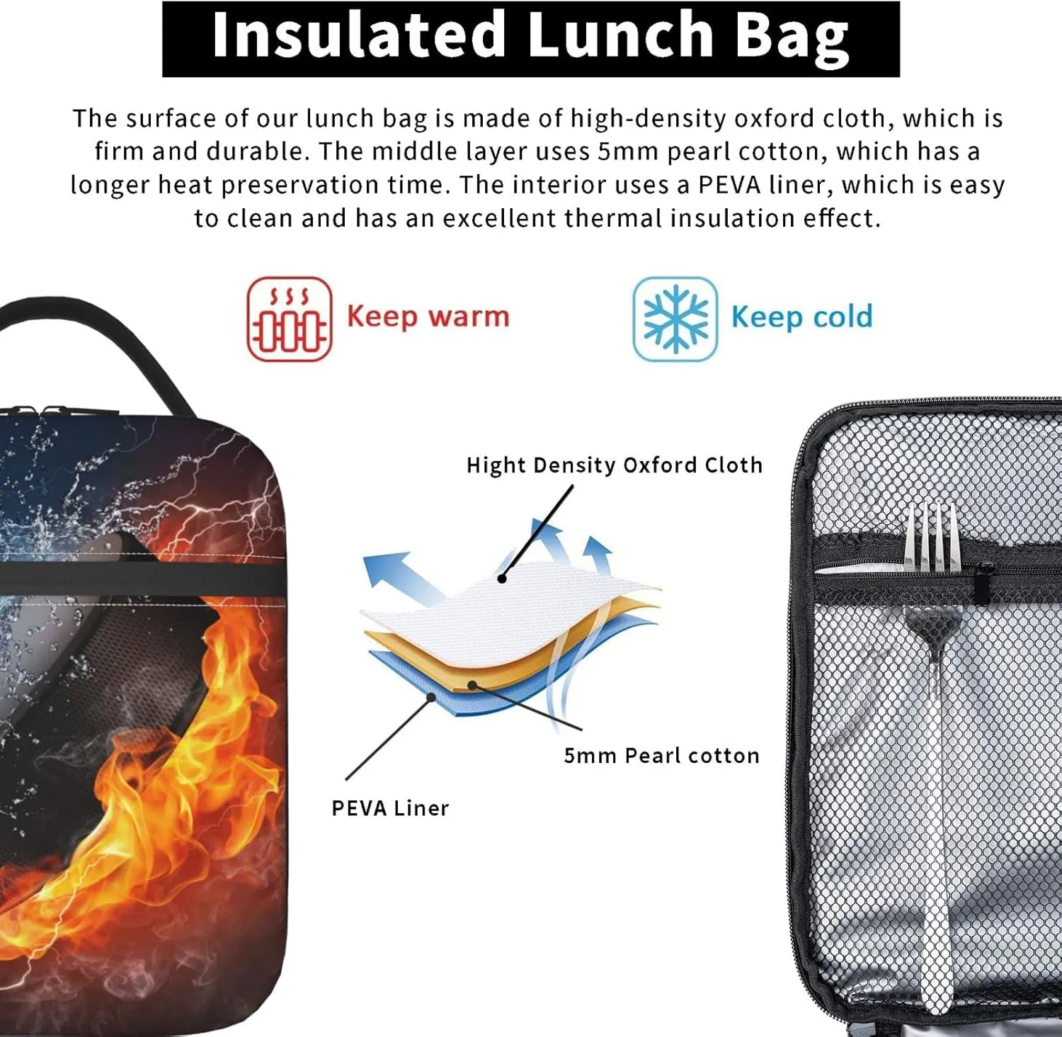 Hockey Fun Sport Lunch Bag Reusable Lunch Box Insulated Portable Lunch Tote For Boys Girls Kids School Men Women Adults Work Travel Picnic