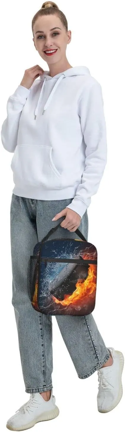 Hockey Fun Sport Lunch Bag Reusable Lunch Box Insulated Portable Lunch Tote For Boys Girls Kids School Men Women Adults Work Travel Picnic