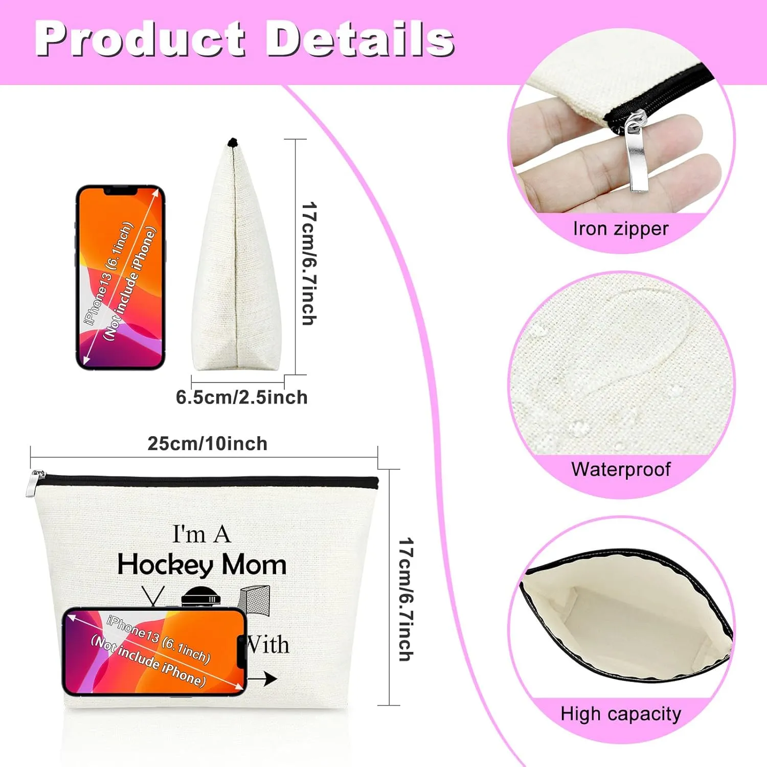 Hockey Player Gifts 2Pcs Hockey Makeup Bag Hockey Mom Cosmetic Bag Hockey Coach Gifts for Mom Ice Hockey Lover Inspiration Gifts Hockey Team Gifts Birthday Graduation Gift for Friend Travel Pouch