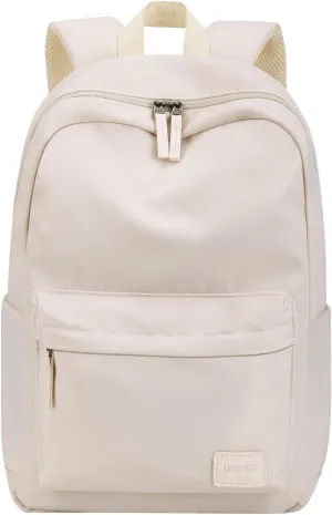 HOMIEE Lightweight Casual Laptop Backpack Fits 15.6 Inch Computer, Water-Resistant Small Daypack Cute Unisex Bookbag for College Work Travel, Beige