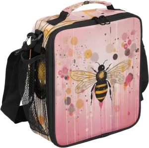Honeybee Lunch Bags for Women Men Honeybee Floral Insulated Lunch Box Lunchbox Cooler Tote Bag Shoulder Strap Reusable Lunchbag for Work Travel Picnic