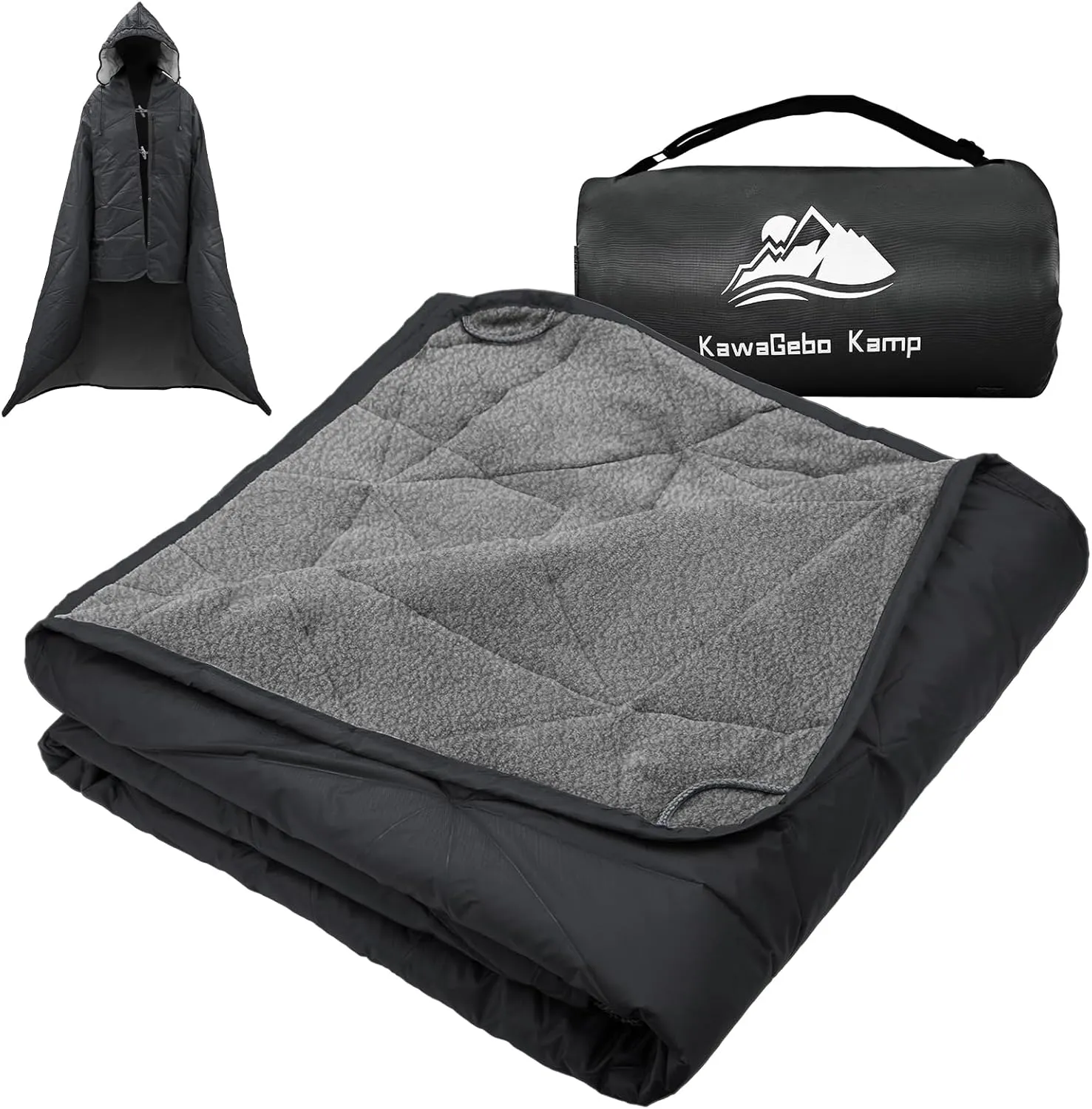 Hooded Outdoor Waterproof Blanket, Foldable Fleece Stadium Blanket for Outdoor Sports Event, Camping, Concerts, Car, Pet, Picnics - Windproof, Wearable, Machine Washable 80" x 58"