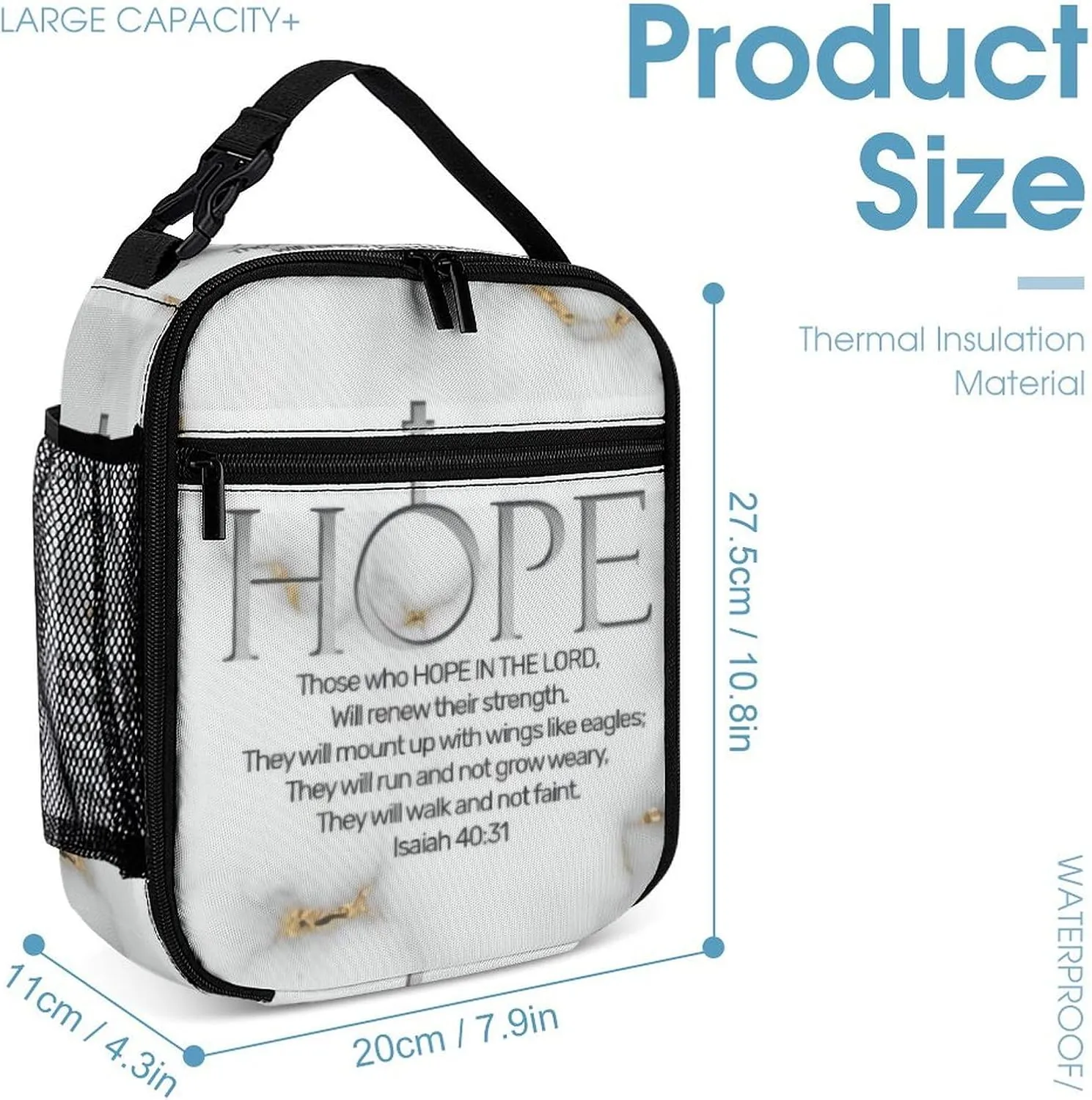Hope in The Lord Scripture Verse Isaiah Backpack Portable Meal Bag, Stationery Bag Set, Sturdy And Durable