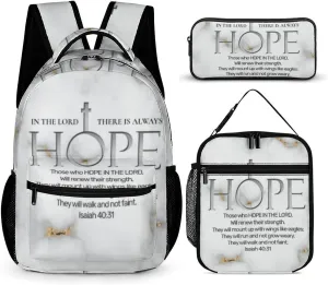Hope in The Lord Scripture Verse Isaiah Backpack Portable Meal Bag, Stationery Bag Set, Sturdy And Durable
