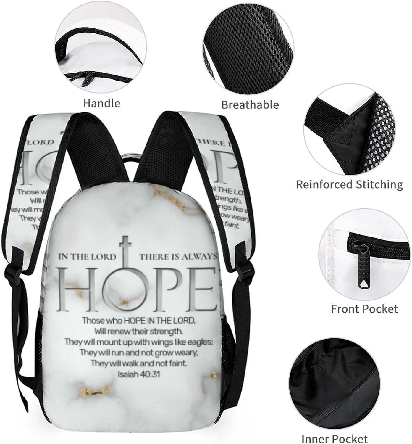 Hope in The Lord Scripture Verse Isaiah Backpack Portable Meal Bag, Stationery Bag Set, Sturdy And Durable