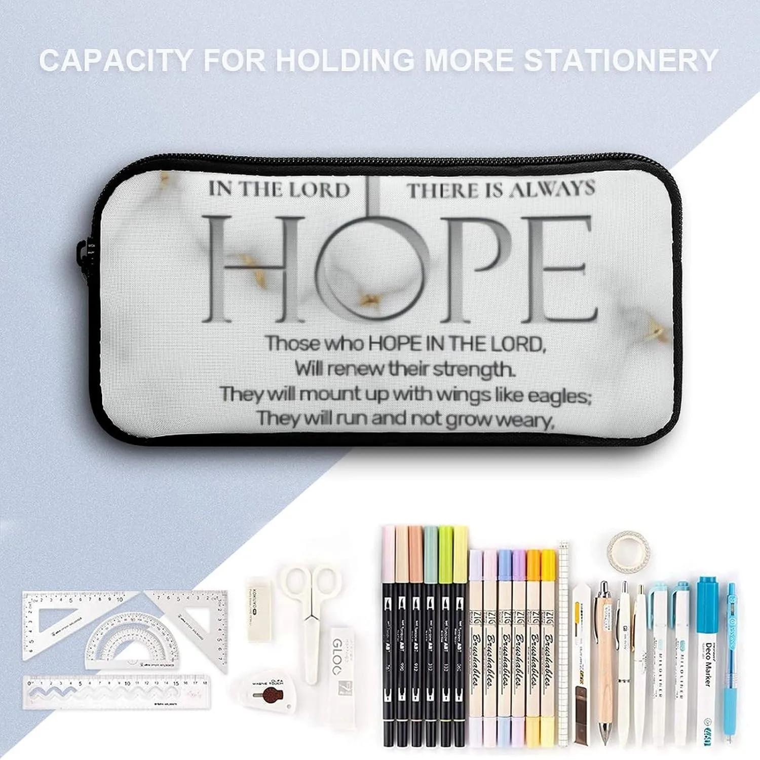 Hope in The Lord Scripture Verse Isaiah Backpack Portable Meal Bag, Stationery Bag Set, Sturdy And Durable