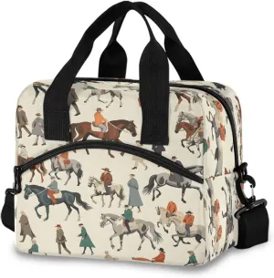 Horses People Lunch Box for Men Women Adults Insulated Lunch Bag Cooler Bag with Adjustable Shoulder Strap for Work Picnic Travel