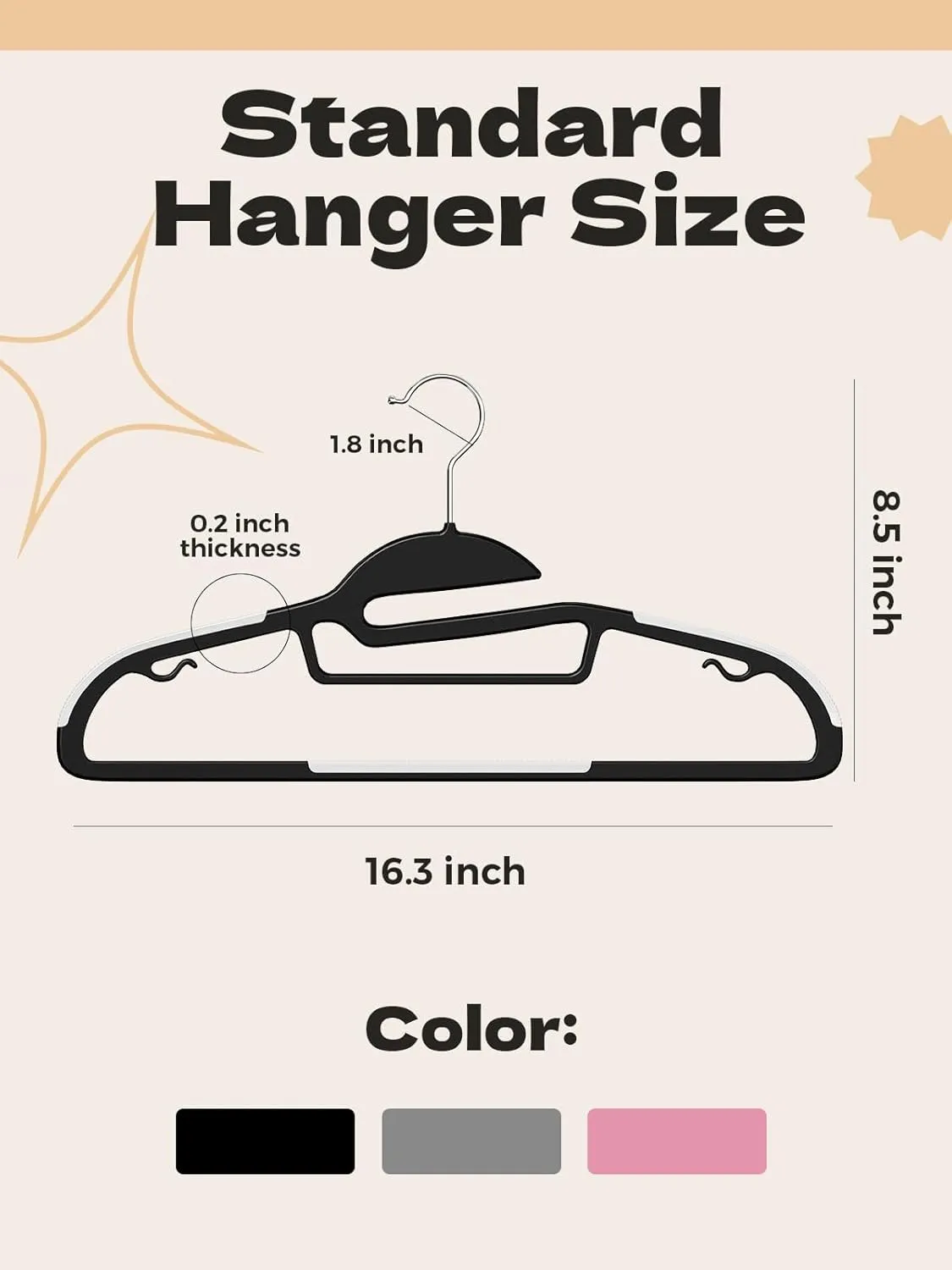HOUSE DAY Black Plastic Hangers 50 Pack, Slim Space Saving, Non Slip Hangers with Rubber Pads, Sturdy Coat Hanger for Closet, S-Shaped Clothes Hanger for Shirt, Suit, Pant, Skirt