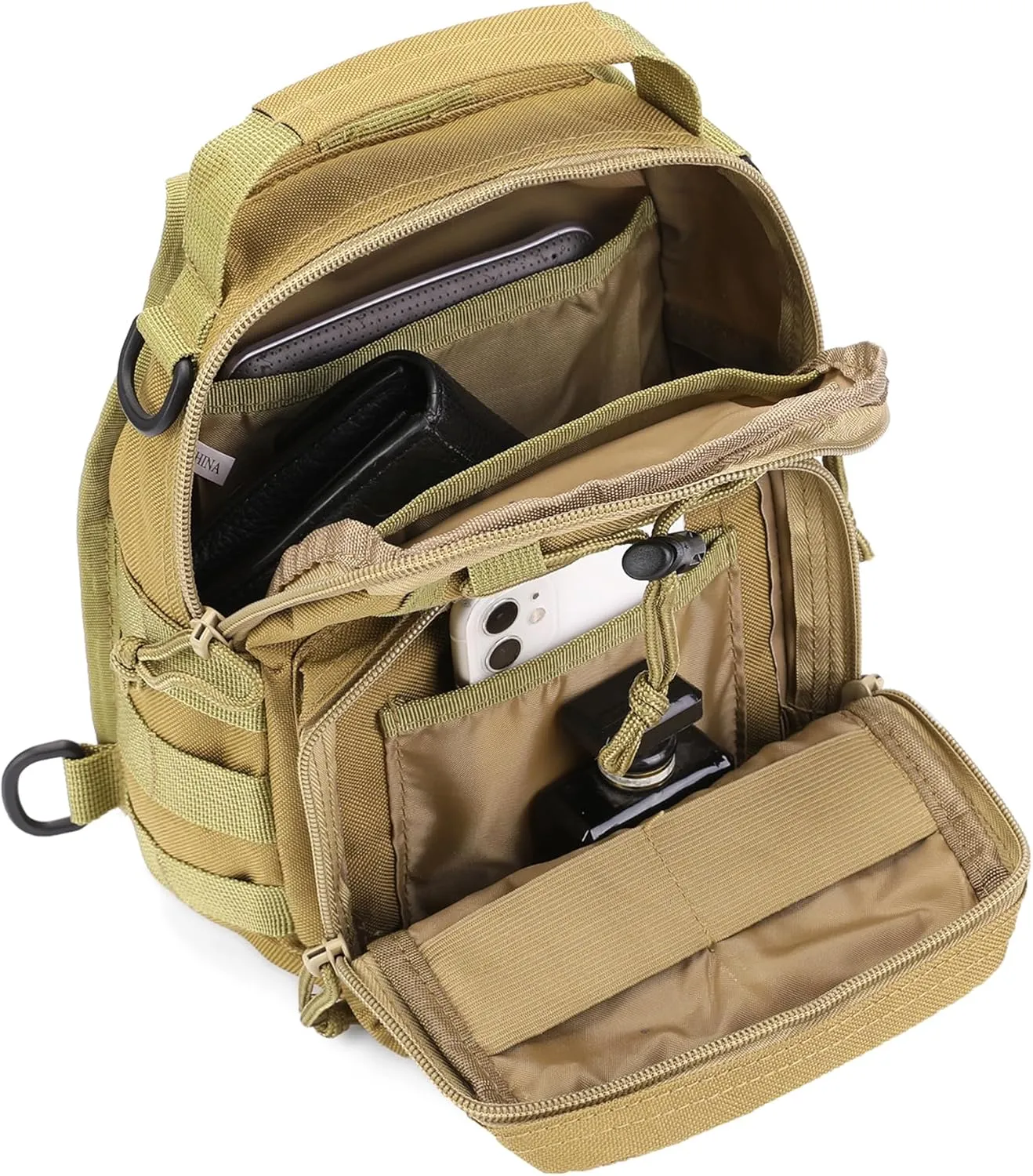 HOW'ON Hunting Backpack Waterproof Sling Shoulder Bag Small Carry Pouch Khaki